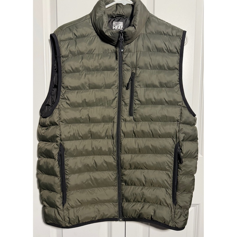 32 Degrees Heat Puffer Vest Mens Medium Olive Green Excellent Quilted Zip Up